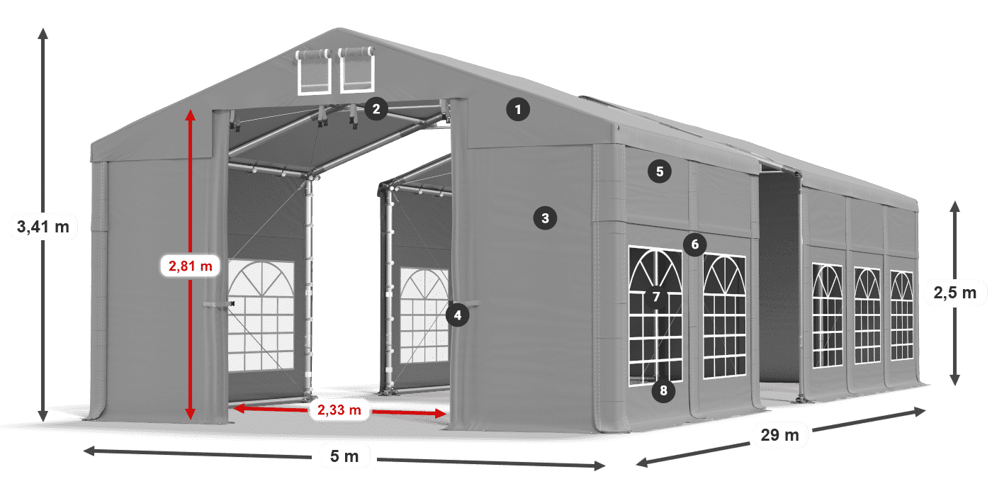 Strecha: FR 620 PVC Steny: SD 500 PVC 2,5 m legenda