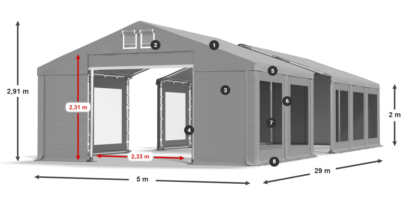 Strecha: MS 580 PVC Steny: MS 580 PVC 2 m legenda