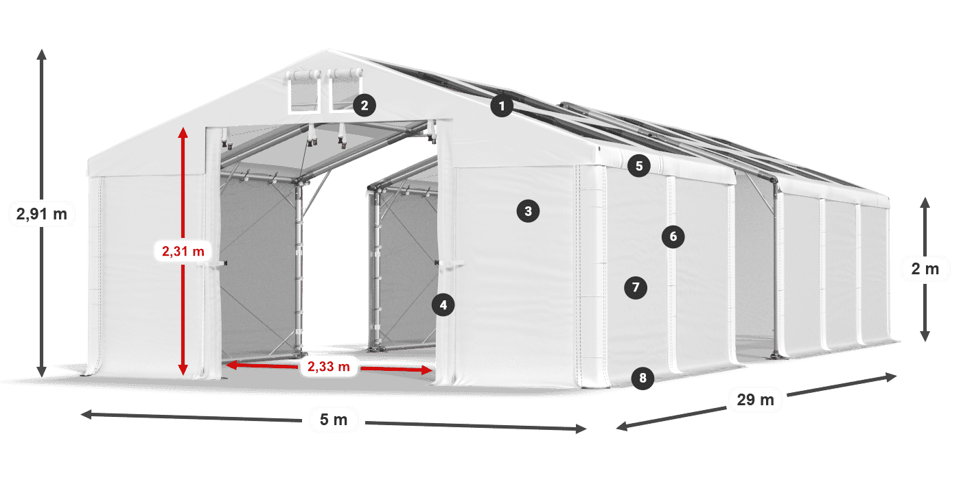 Strecha: MS T 580 PVC Steny: SD 500 PVC 2 m legenda