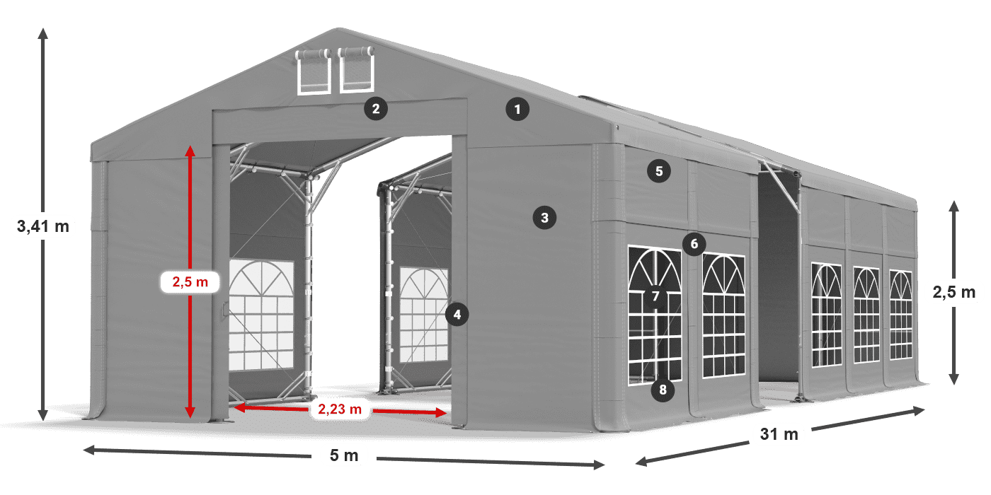 Strecha: FR 620 PVC Steny: SD 500 PVC 2,5 m legenda