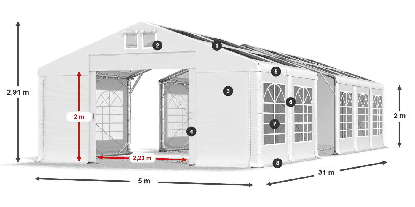 Strecha: MS T 580 PVC Steny: FR 620 PVC 2m legenda