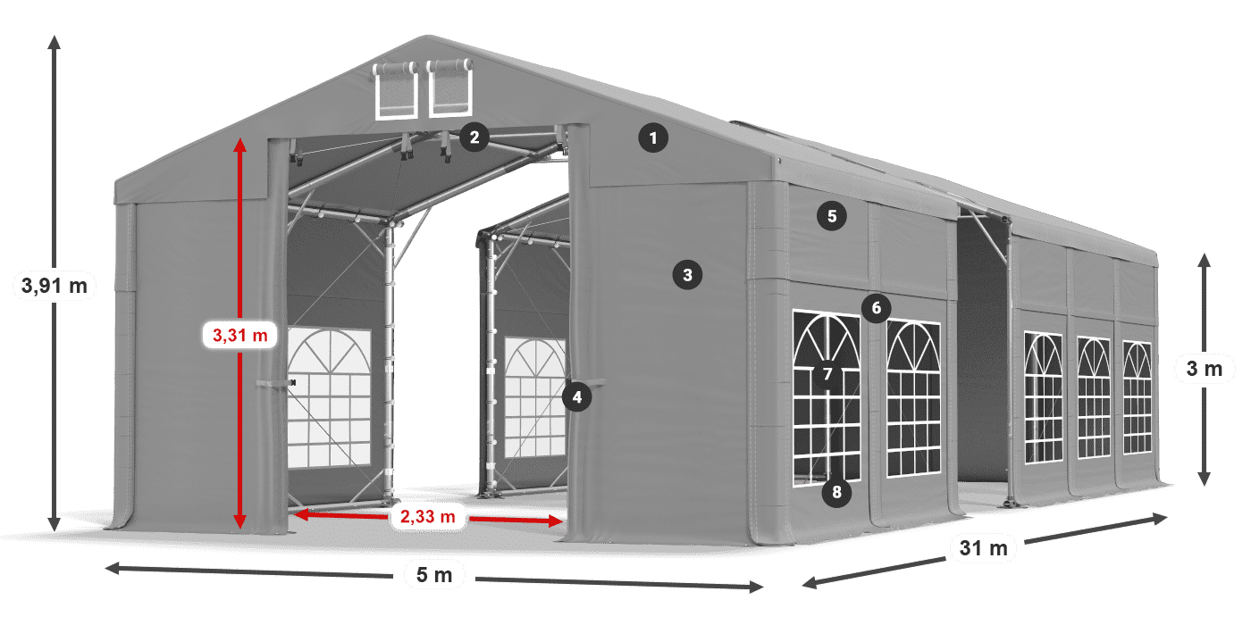 Strecha: FR 620 PVC Steny: SD 500 PVC 3m legenda