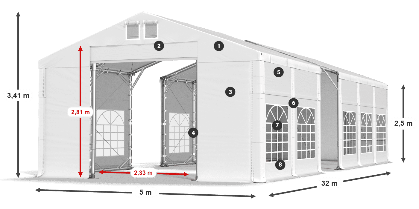 Strecha: FR 620 PVC Steny: SD 500 PVC 2,5 m legenda