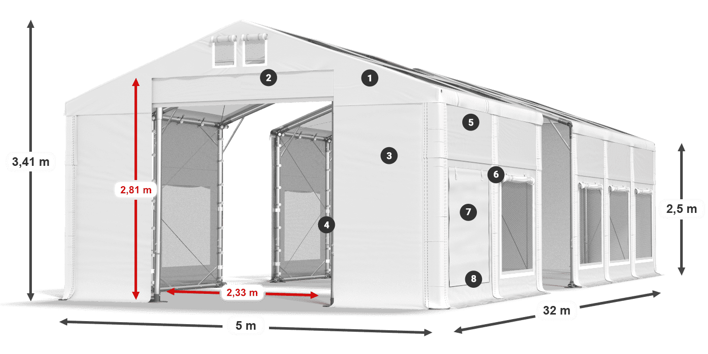 Strecha: MS T 580 PVC Steny: SD M 500 PVC 2,5 m legenda