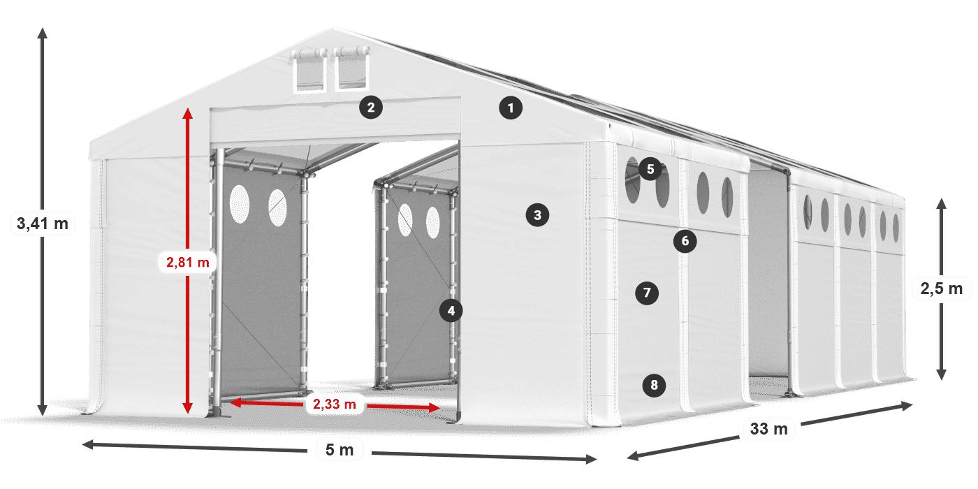 Strecha: MS T 580 PVC Steny: SD O 500 PVC 2,5 m legenda