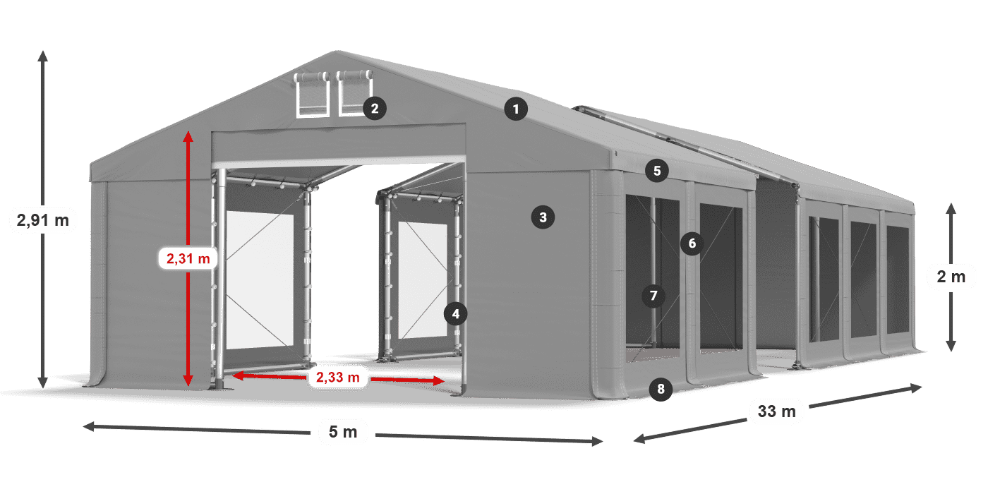 Strecha: MS 580 PVC Steny: MS 580 PVC 2 m legenda