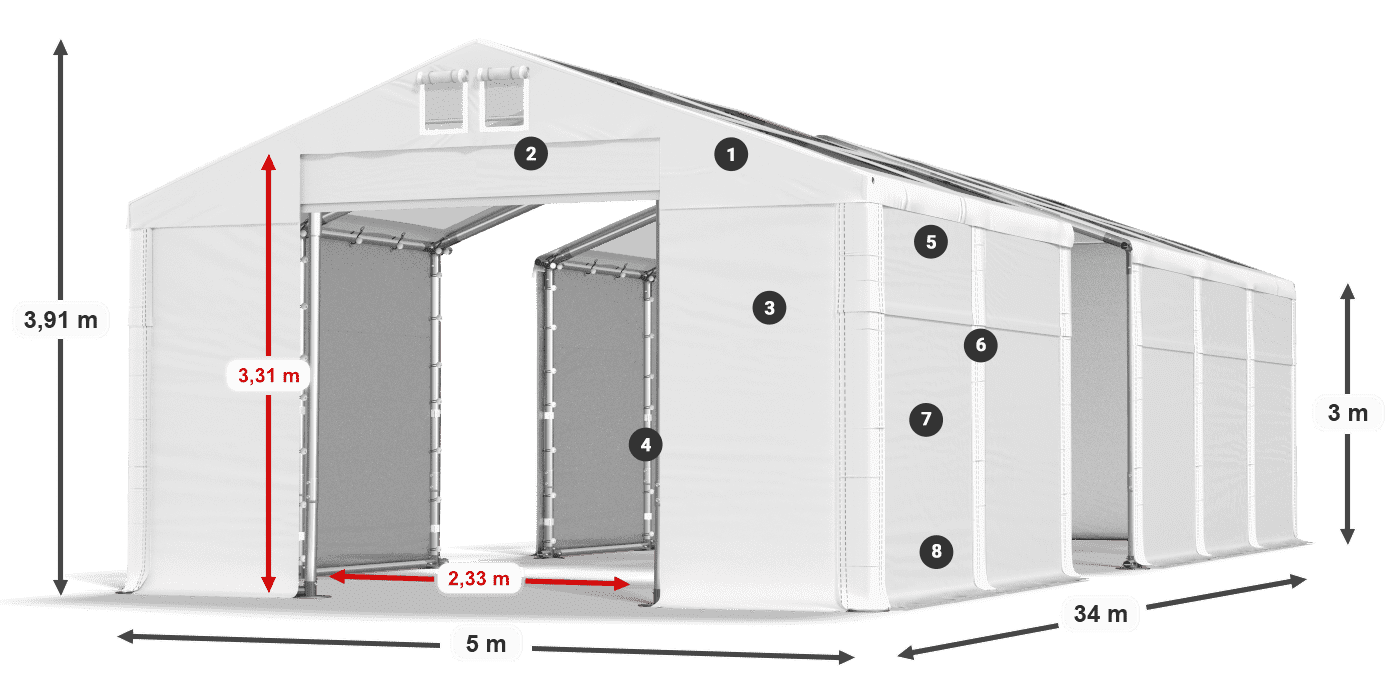 Strecha: MS T 580 PVC Steny: FR 620 PVC 3m legenda