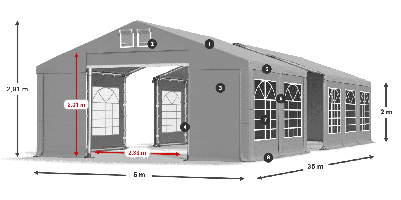 Strecha: FR 620 PVC Steny: SD 500 PVC 2 m legenda