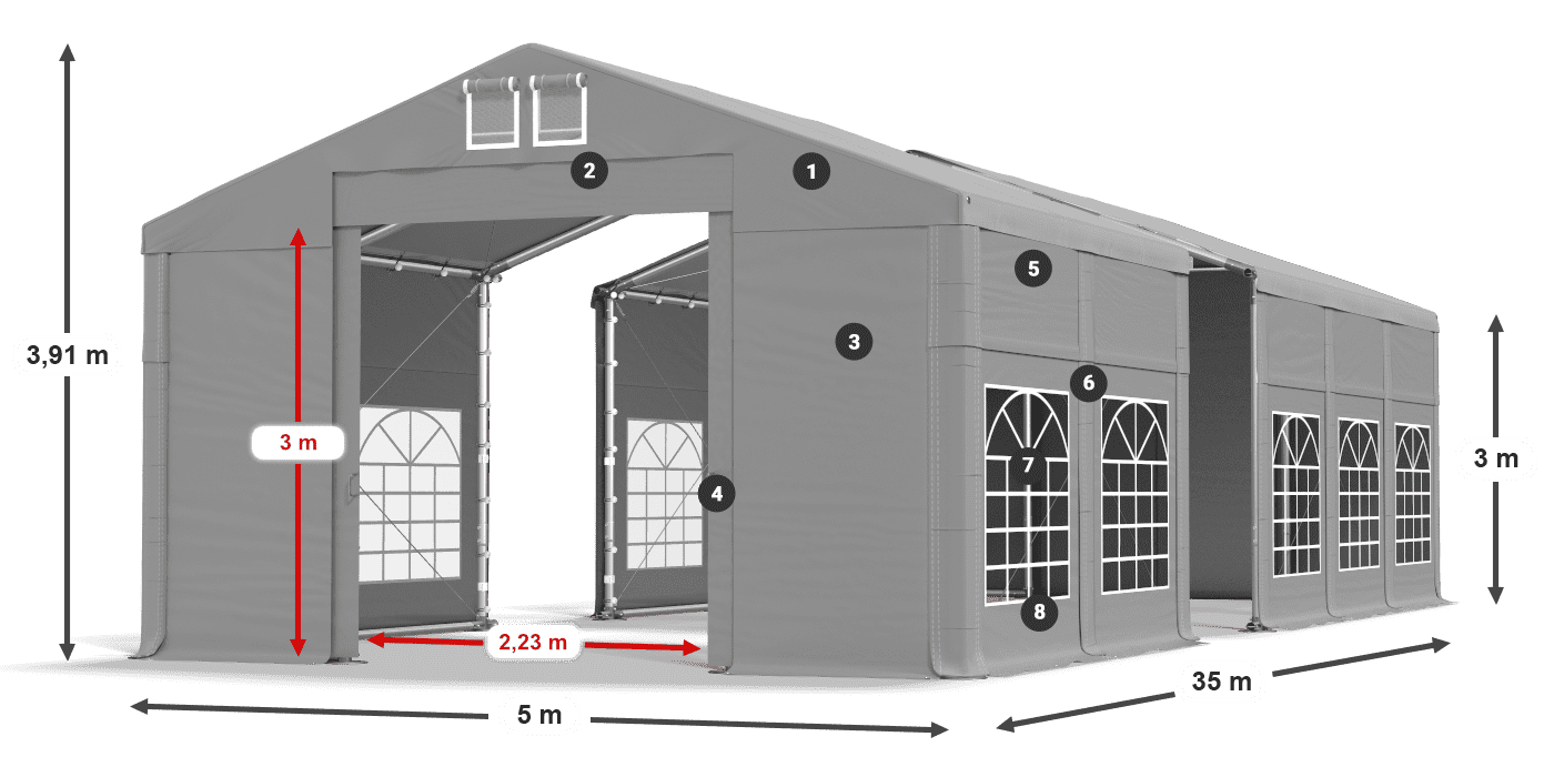 Strecha: FR 620 PVC Steny: SD 500 PVC 3m legenda