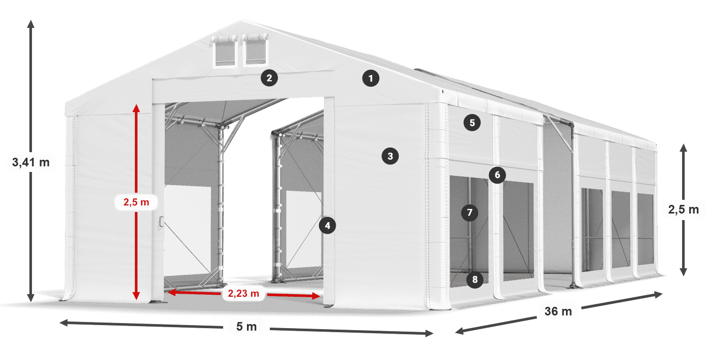 Strecha: FR 620 PVC Steny: MS 580 PVC 2,5 m legenda