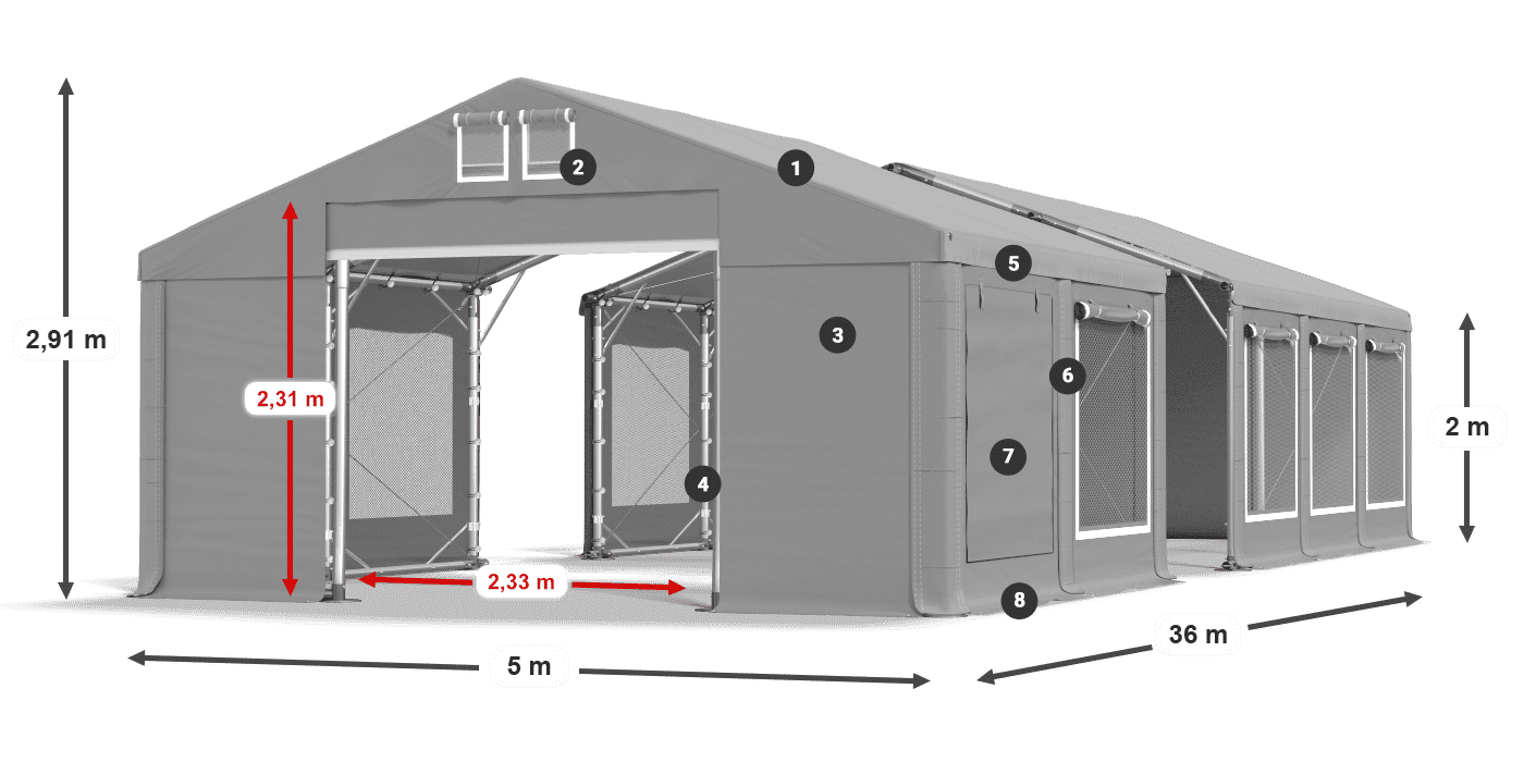 Strecha: MS 580 PVC Steny: SD M 500 PVC 2 m legenda