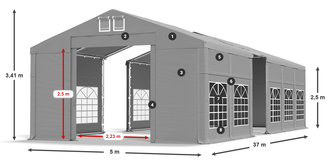 Strecha: FR 620 PVC Steny: SD 500 PVC 2,5 m legenda