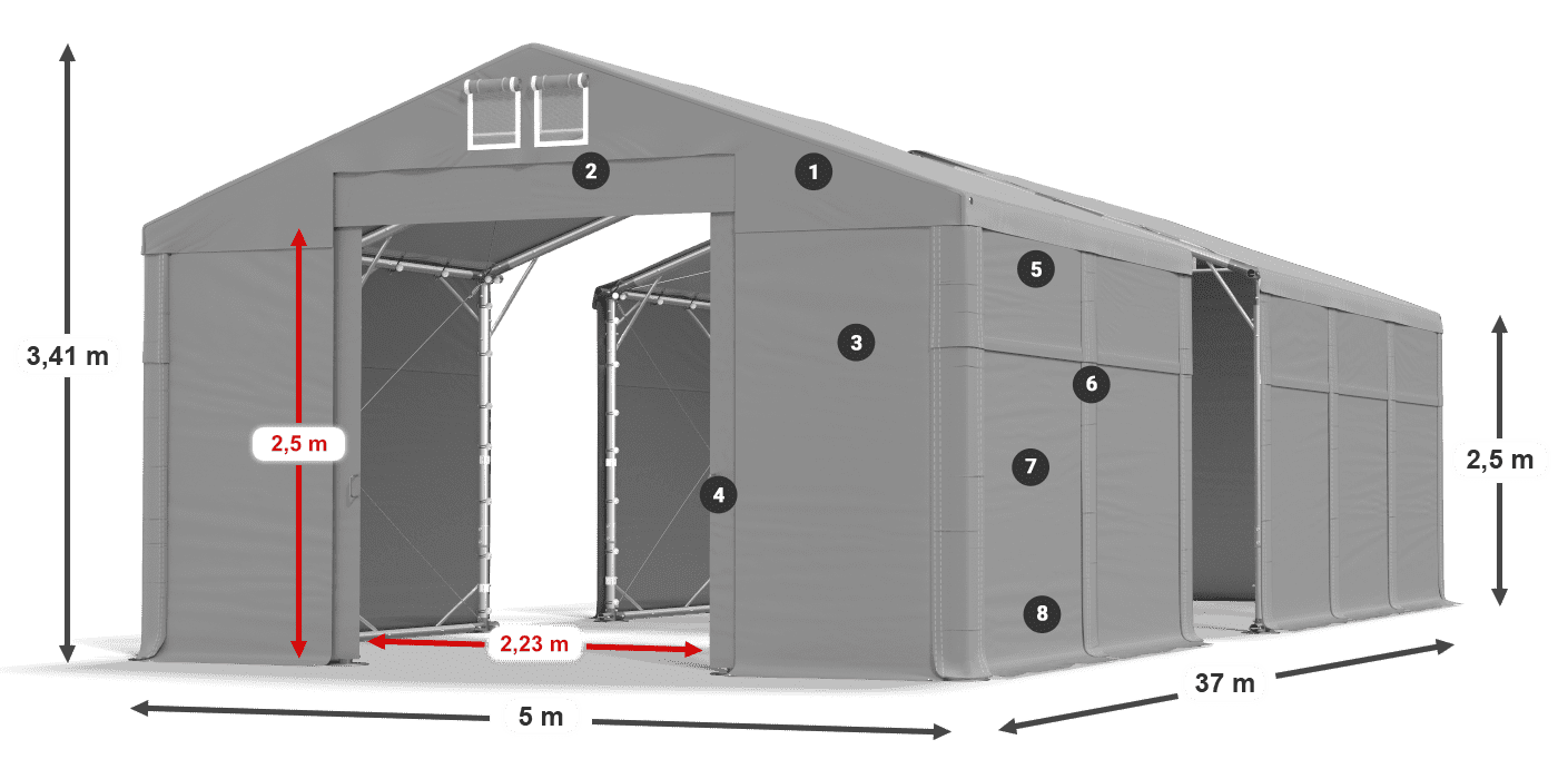 Strecha: MS 580 PVC Steny: SD 500 PVC 2,5 m legenda