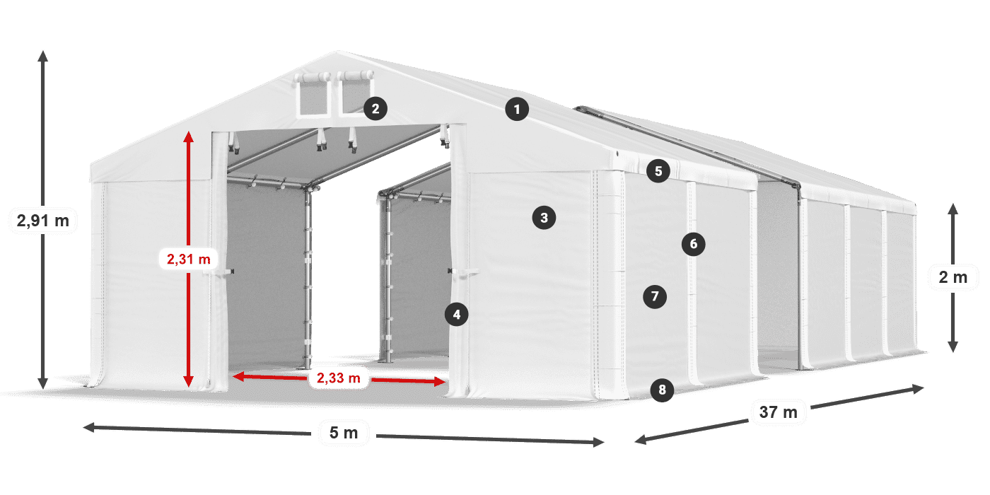 Strecha: MS 580 PVC Steny: SD 500 PVC 2 m legenda