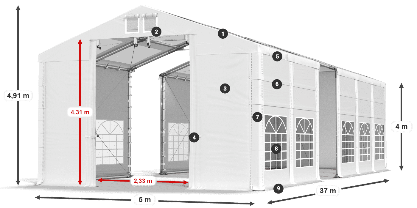 Strecha: MS T 580 PVC Steny: SD 500 AND PVC 4 m legenda