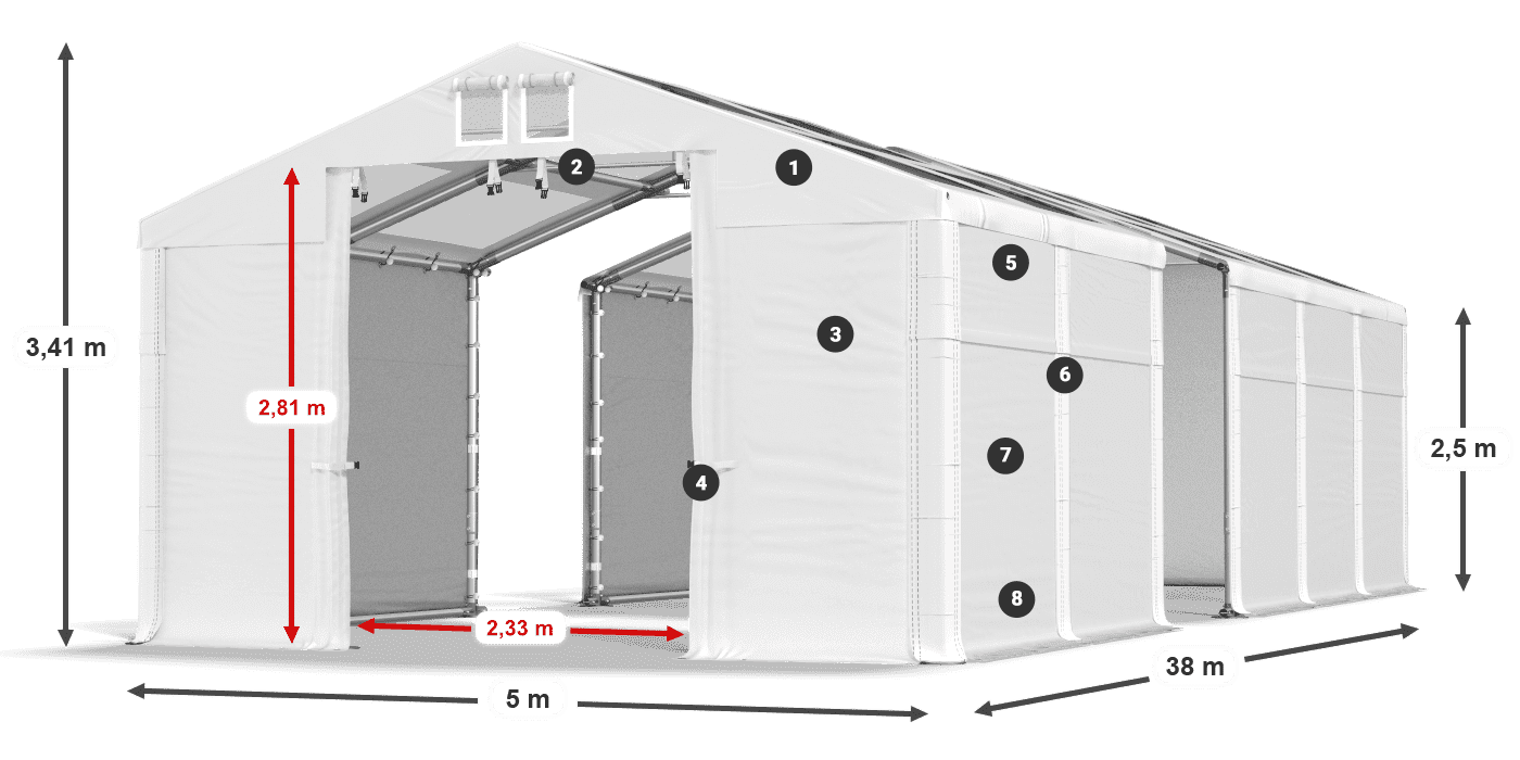 Strecha: MS T 580 PVC Steny: SD 500 PVC 2,5 m legenda