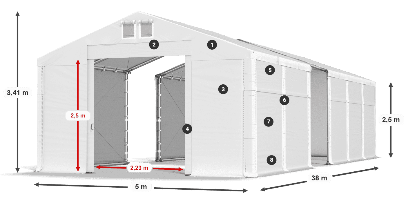 Strecha: MS 580 PVC Steny: SD 500 PVC 2,5 m legenda