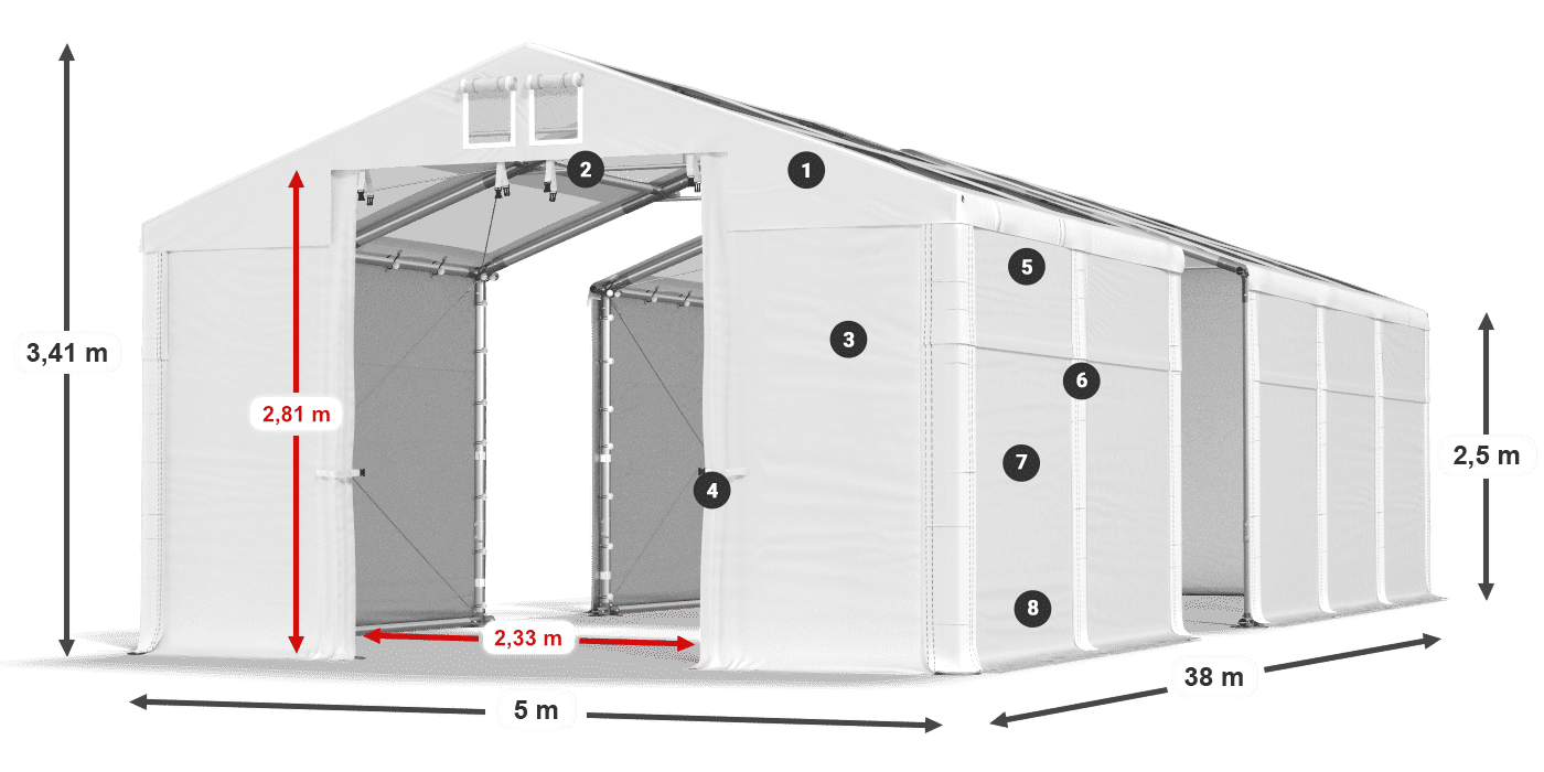 Strecha: MS T 580 PVC Steny: SD 500 PVC 2,5 m legenda