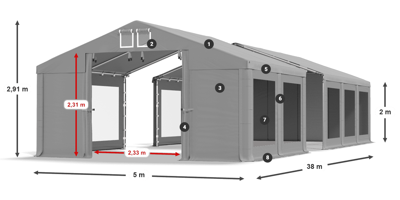 Strecha: MS 580 PVC Steny: MS 580 PVC 2 m legenda