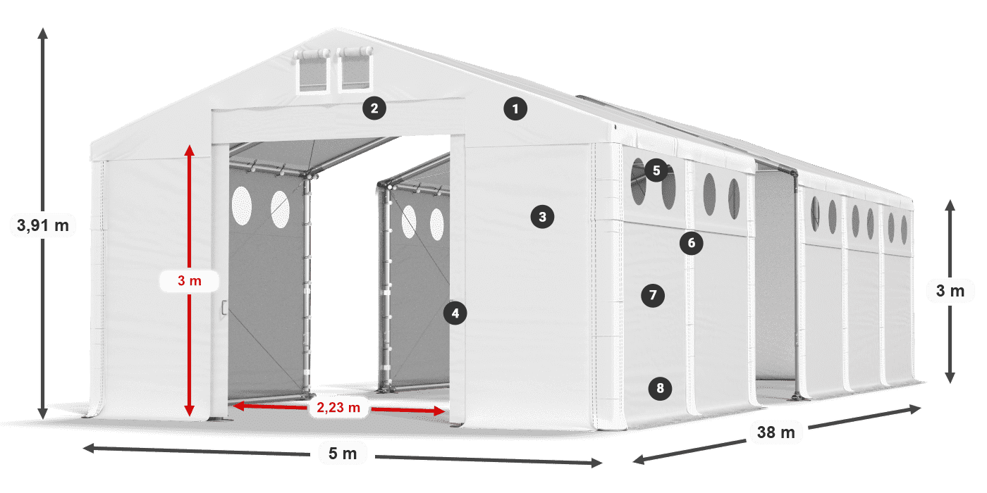 Strecha: MS 580 PVC Steny: SD O 500 PVC 3m legenda