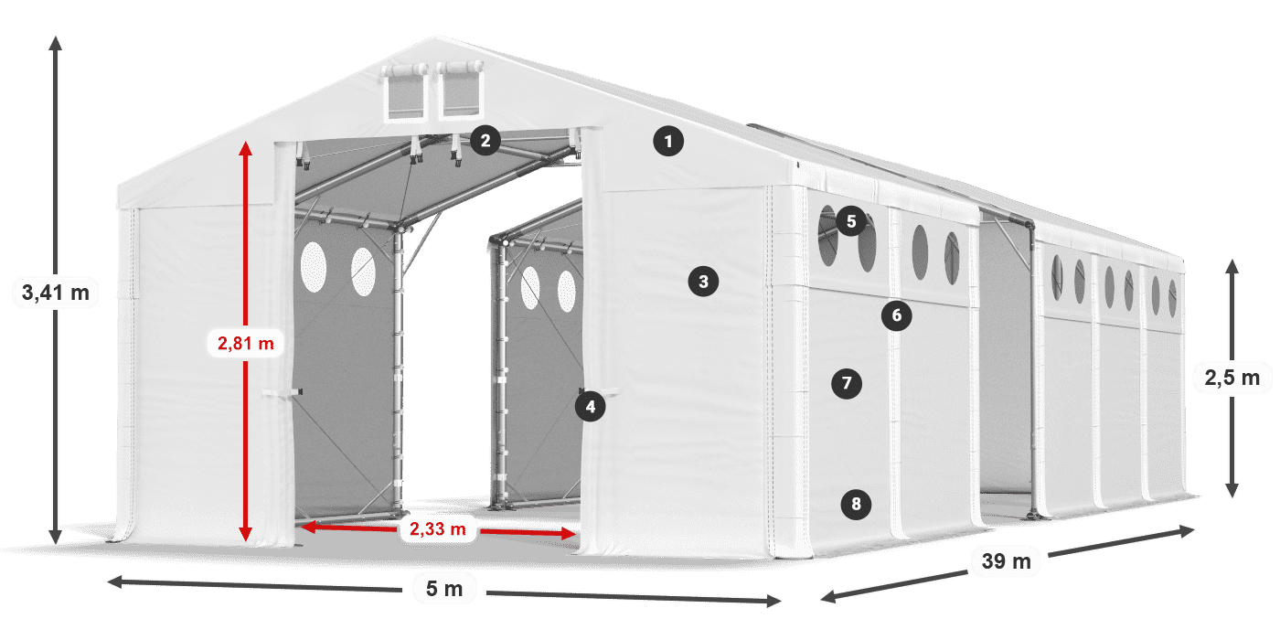 Strecha: MS 580 PVC Steny: SD O 500 PVC 2,5 m legenda