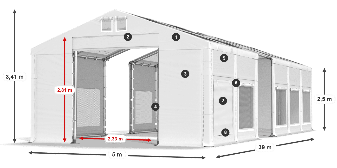 Strecha: MS T 580 PVC Steny: SD M 500 PVC 2,5 m legenda