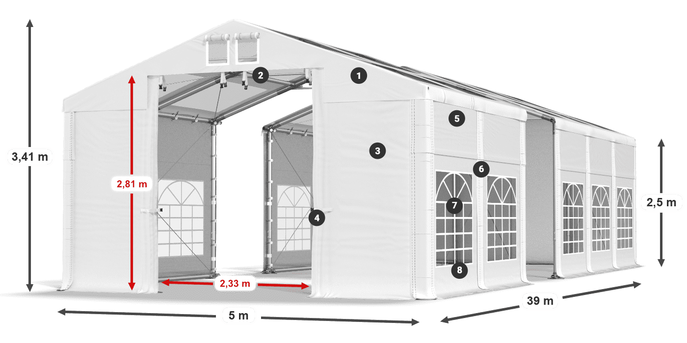 Strecha: MS 580 PVC Steny: SD 500 PVC 2,5 m legenda
