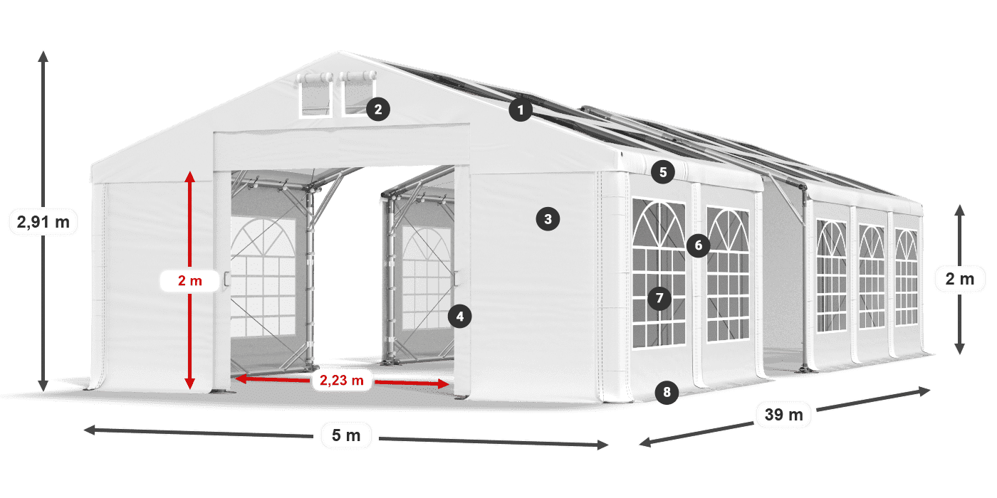 Strecha: MS T 580 PVC Steny: FR 620 PVC 2m legenda