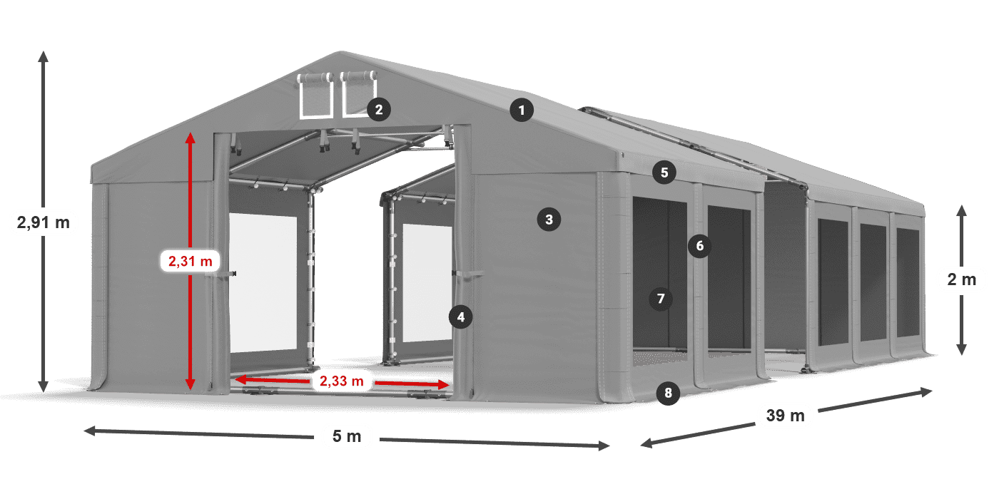 Strecha: MS 580 PVC Steny: MS 580 PVC 2 m legenda