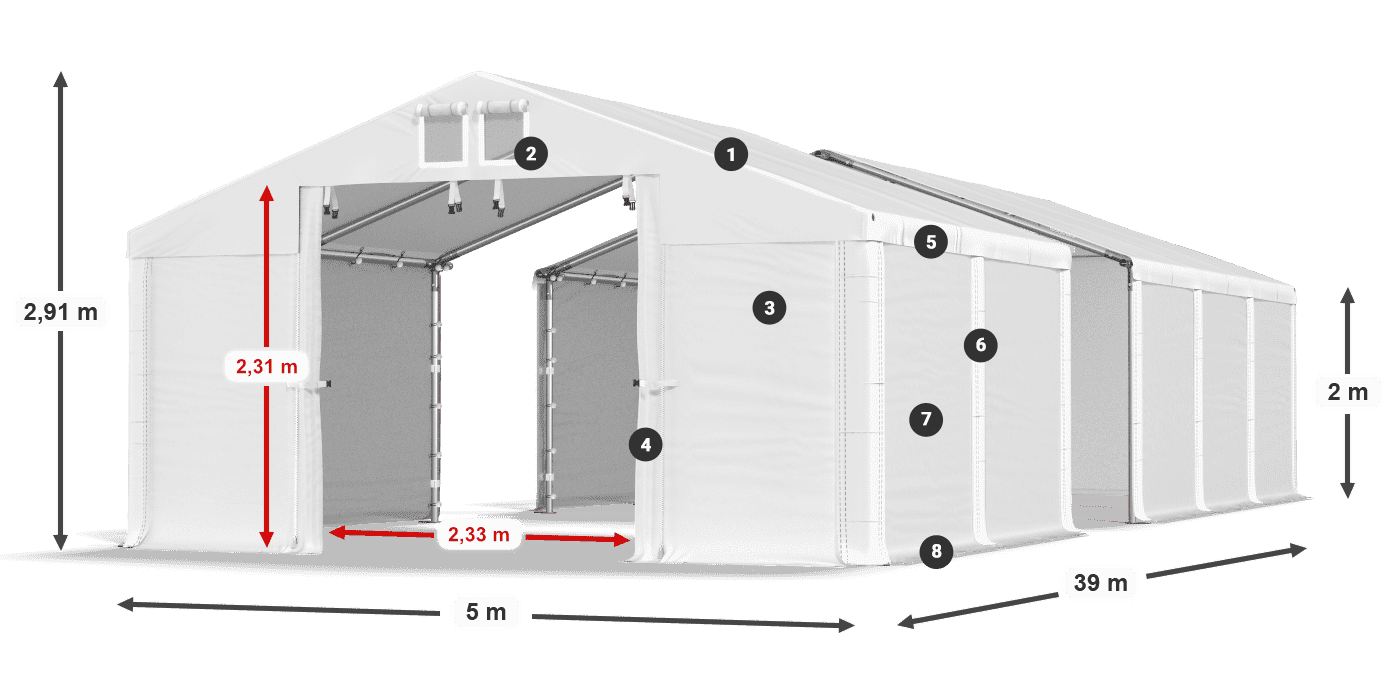 Strecha: MS 580 PVC Steny: SD 500 PVC 2 m legenda