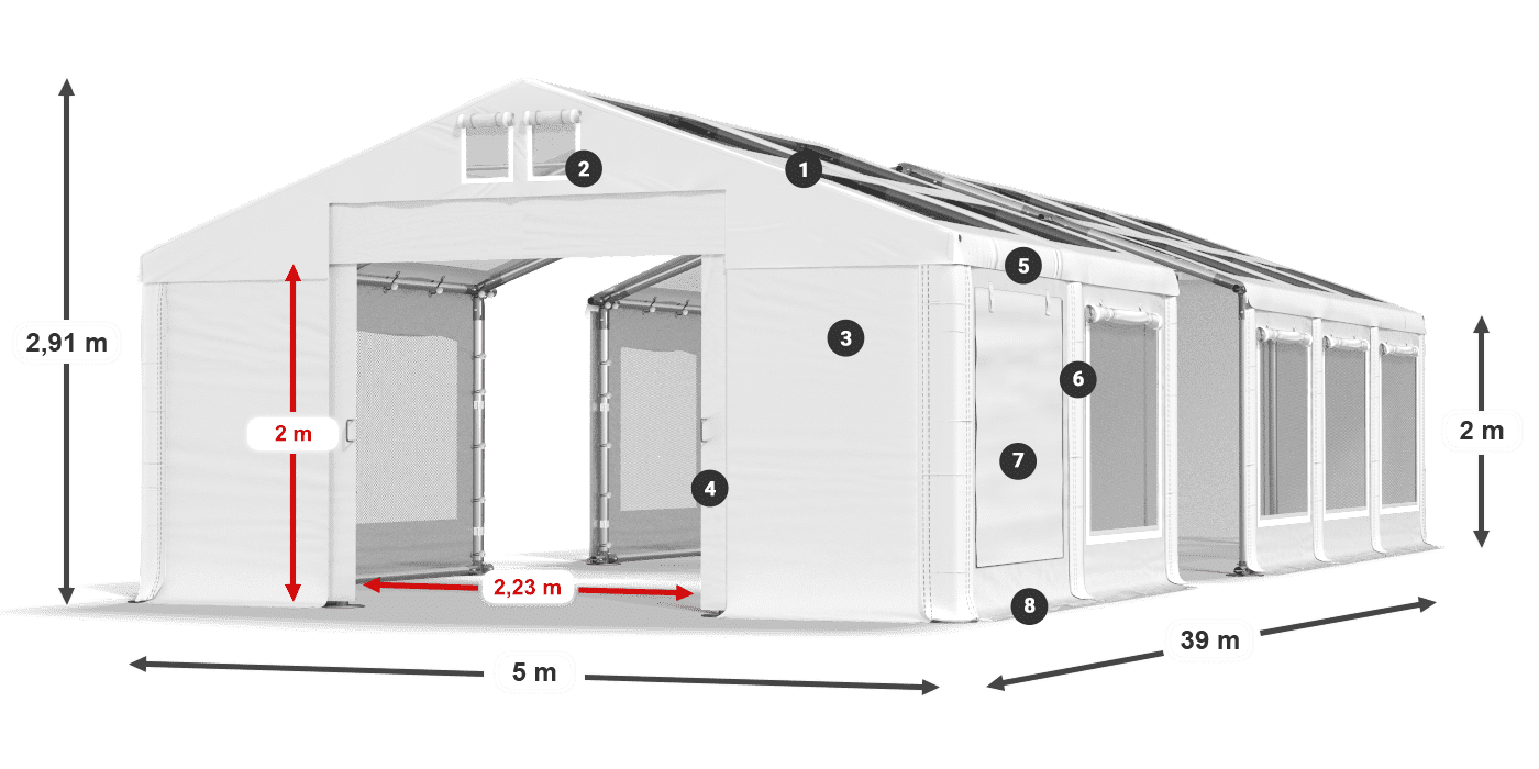 Strecha: MS T 580 PVC Steny: SDM 500 PVC 2m legenda