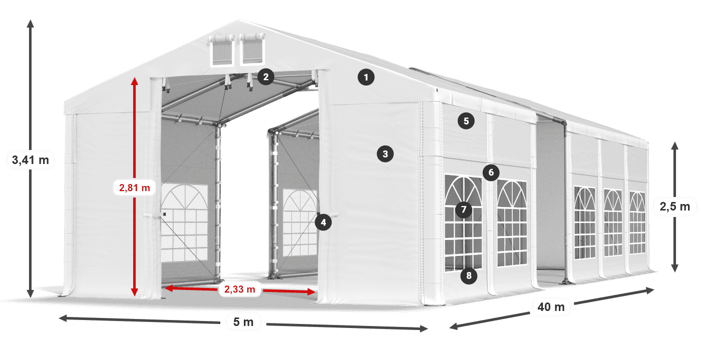 Strecha: FR 620 PVC Steny: SD 500 PVC 2,5 m legenda