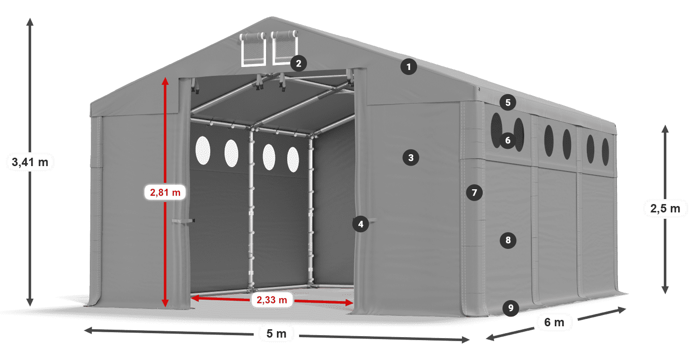 Strecha: FR 620 PVC Steny: MS O 580 PVC 2,5 m legenda