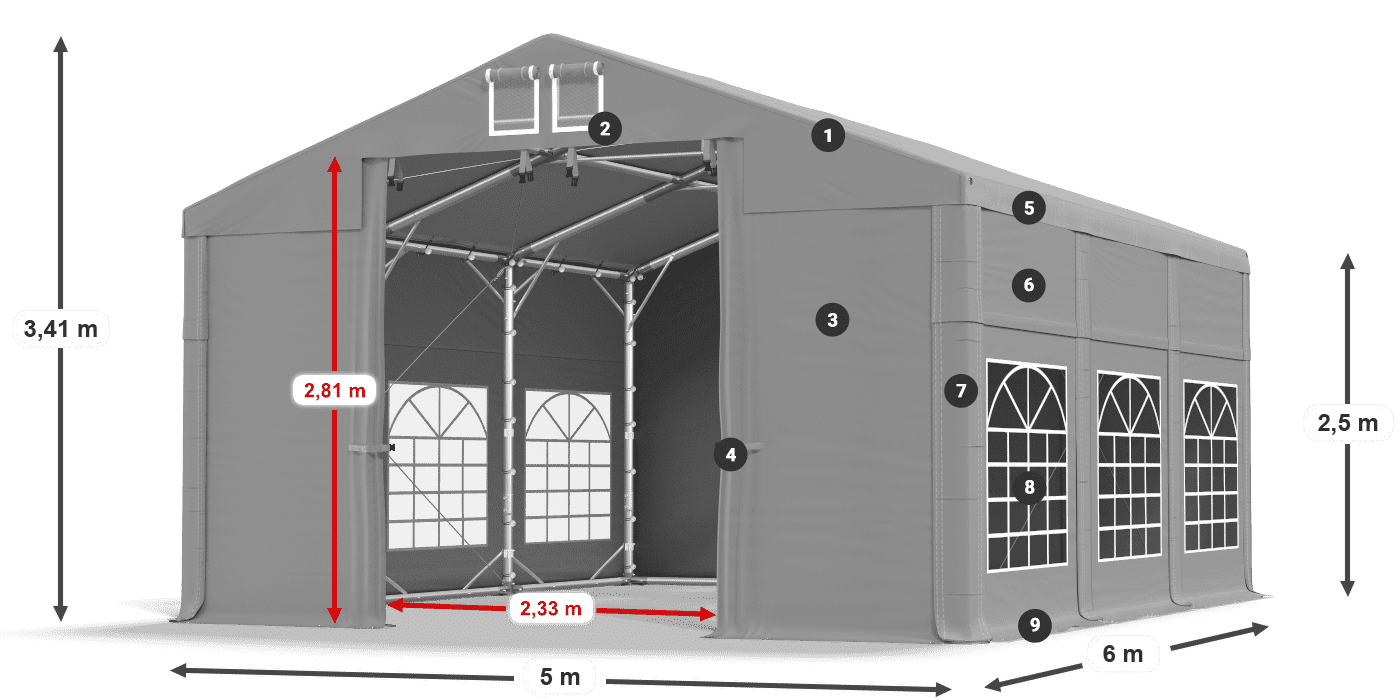 Strecha: FR 620 PVC Steny: SD 500 PVC 2,5 m legenda