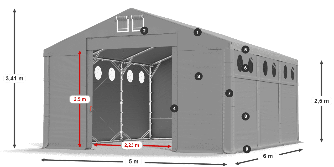 Strecha: FR 620 PVC Steny: SD O 500 PVC 2,5 m legenda