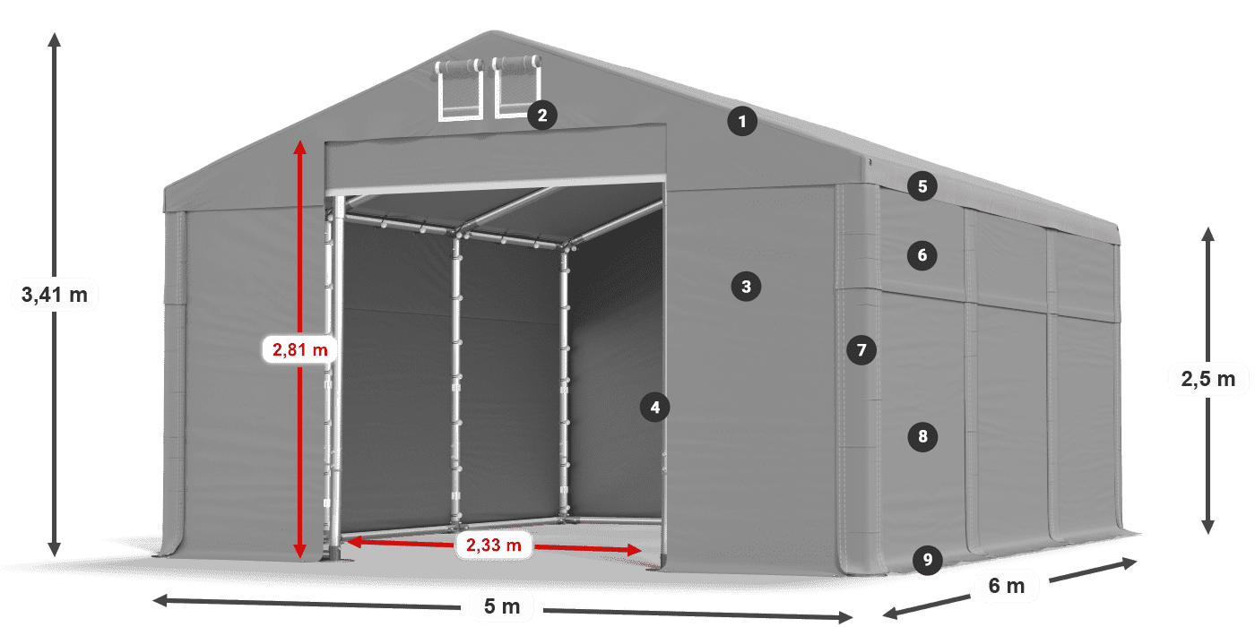 Strecha: FR 620 PVC Steny: SD 500 PVC 2,5 m legenda