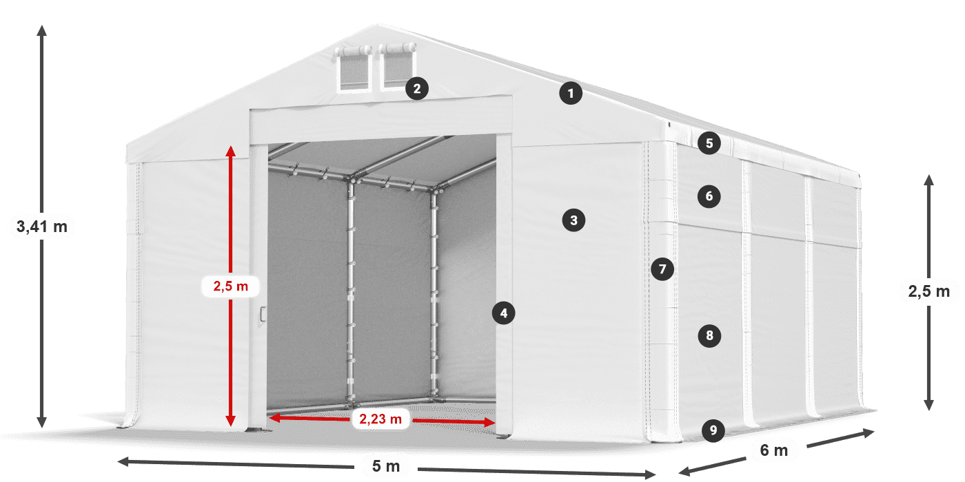 Strecha: MS 580 PVC Steny: SD 500 PVC 2,5 m legenda