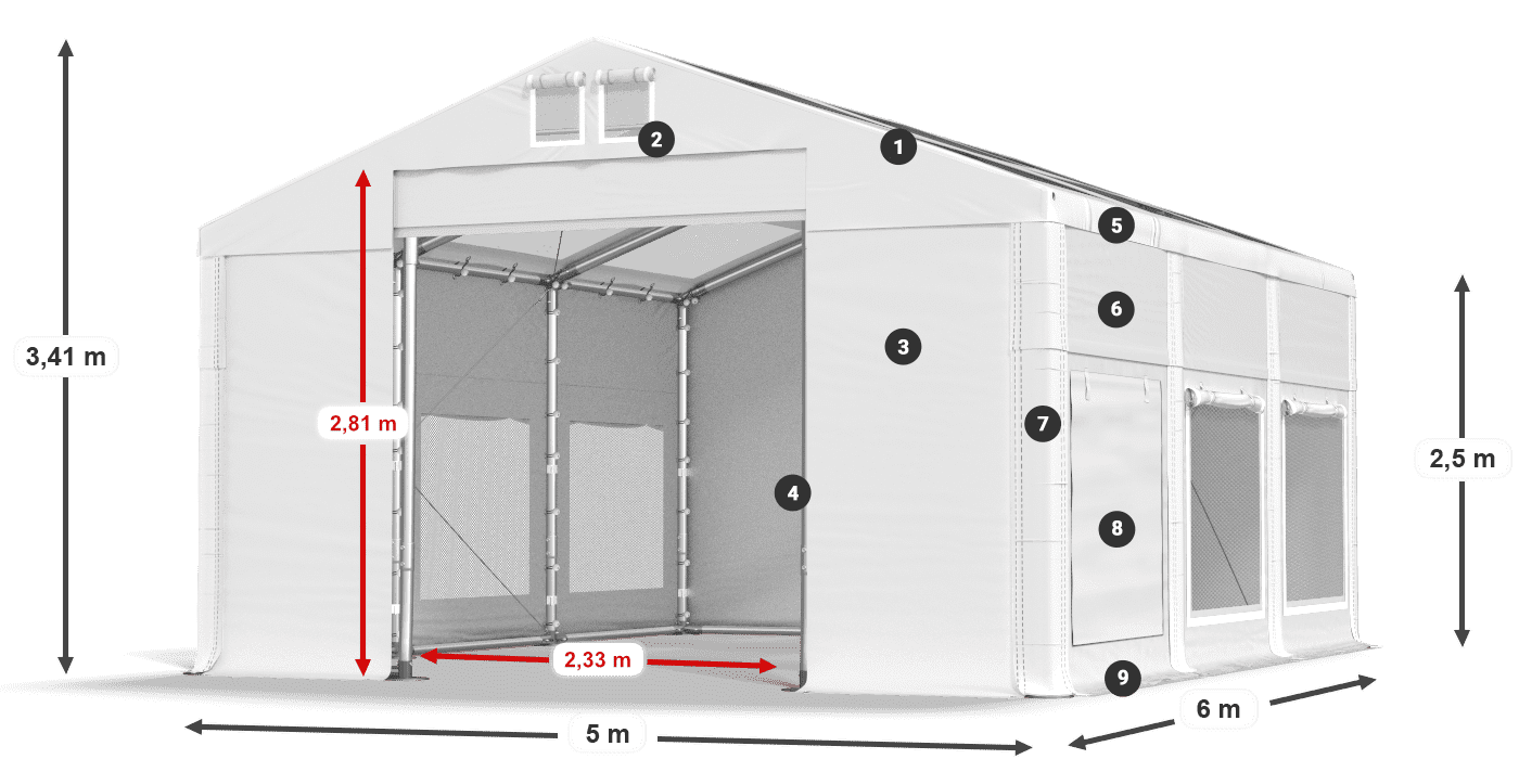 Strecha: MS T 580 PVC Steny: SD M 500 PVC 2,5 m legenda