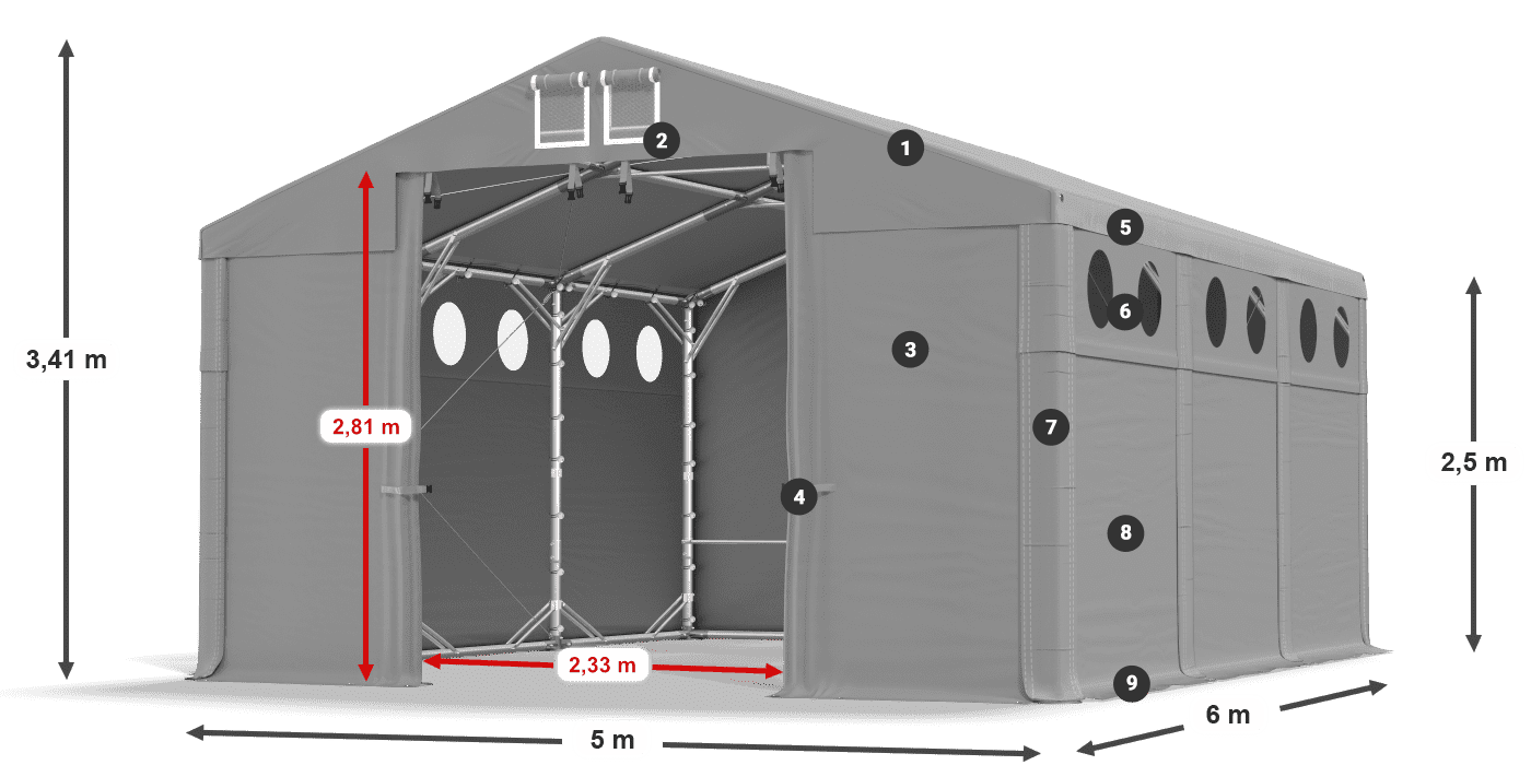 Strecha: SD 560 PVC Steny: MS O 580 PVC legenda 2,5 m
