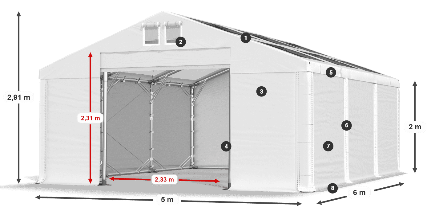 Strecha: MS T 580 PVC Steny: FR 620 PVC 2m legenda