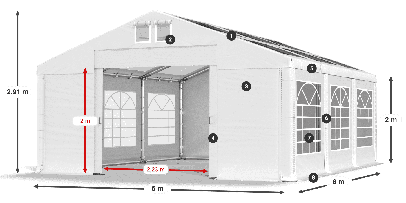 Strecha: MS T 580 PVC Steny: FR 620 PVC 2m legenda