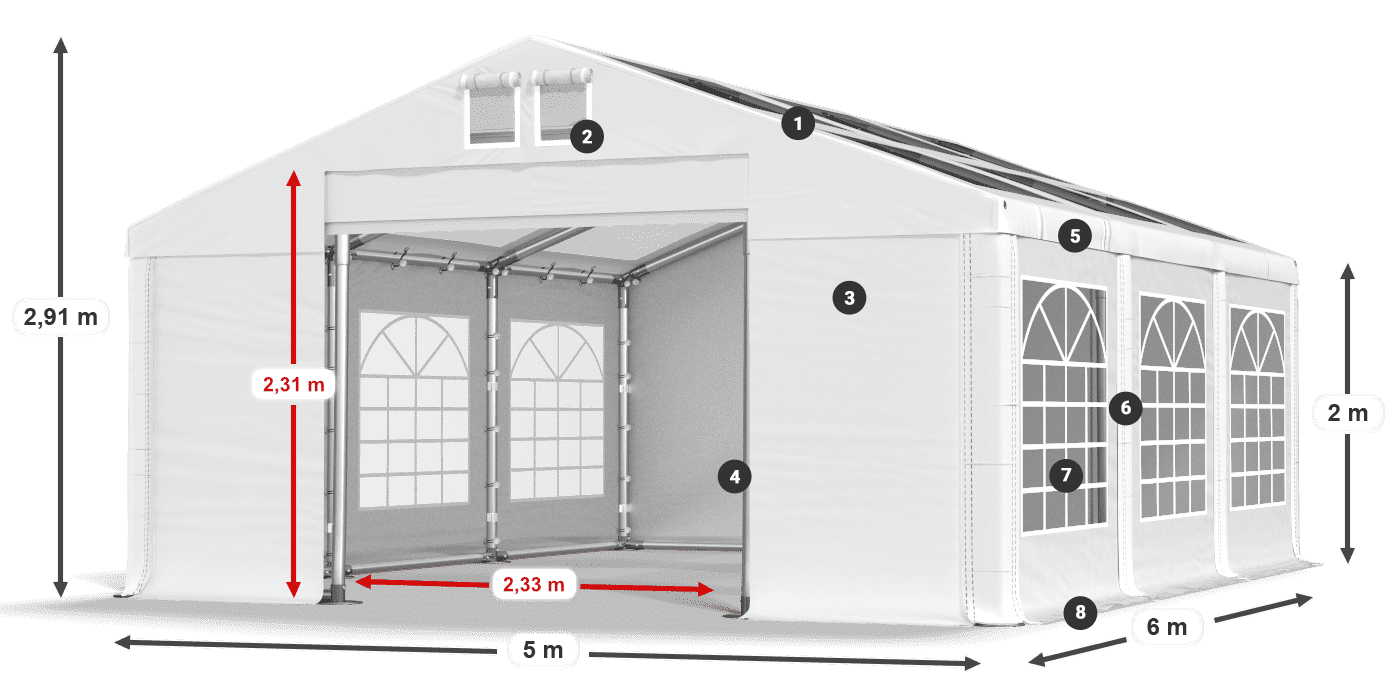 Strecha: MS T 580 PVC Steny: FR 620 PVC 2m legenda
