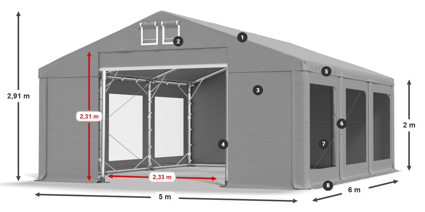 Strecha: MS 580 PVC Steny: MS 580 PVC 2 m legenda