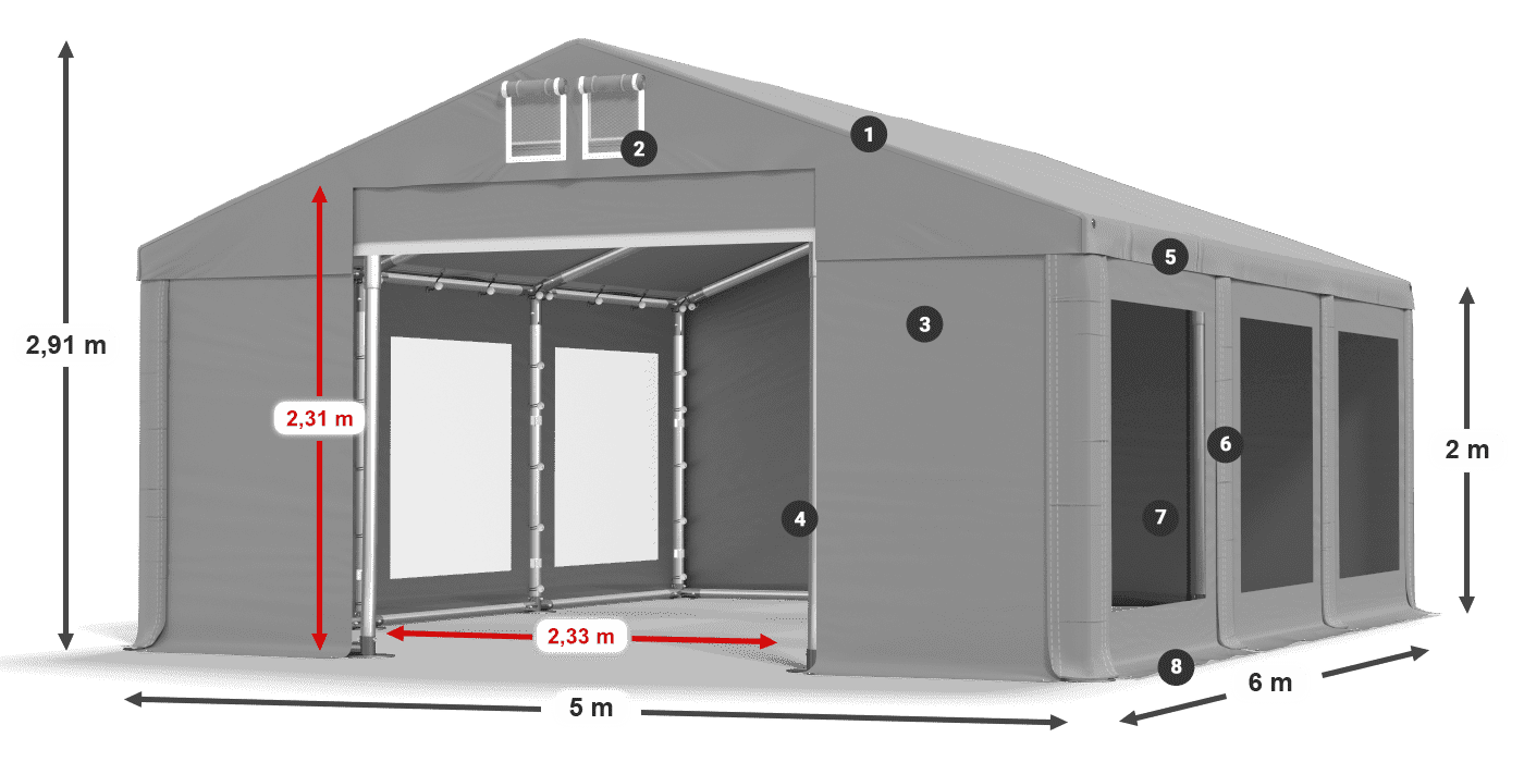 Strecha: MS 580 PVC Steny: MS 580 PVC 2 m legenda
