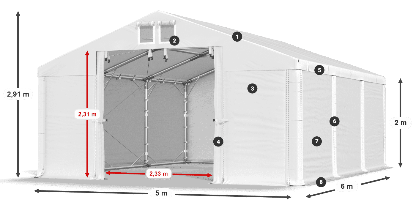 Strecha: MS 580 PVC Steny: SD 500 PVC 2 m legenda