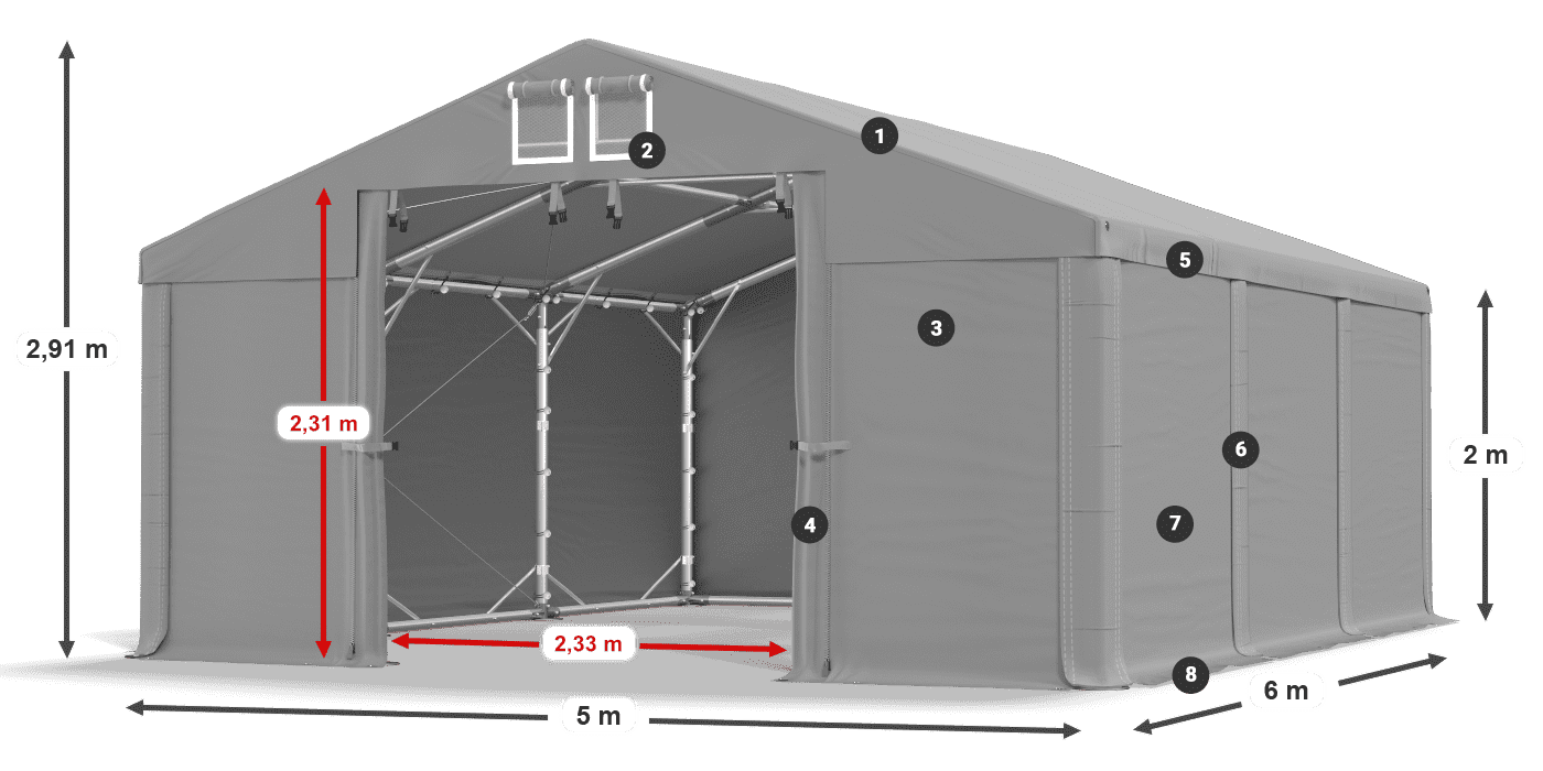 Strecha: MS 580 PVC Steny: SD 500 PVC 2 m legenda