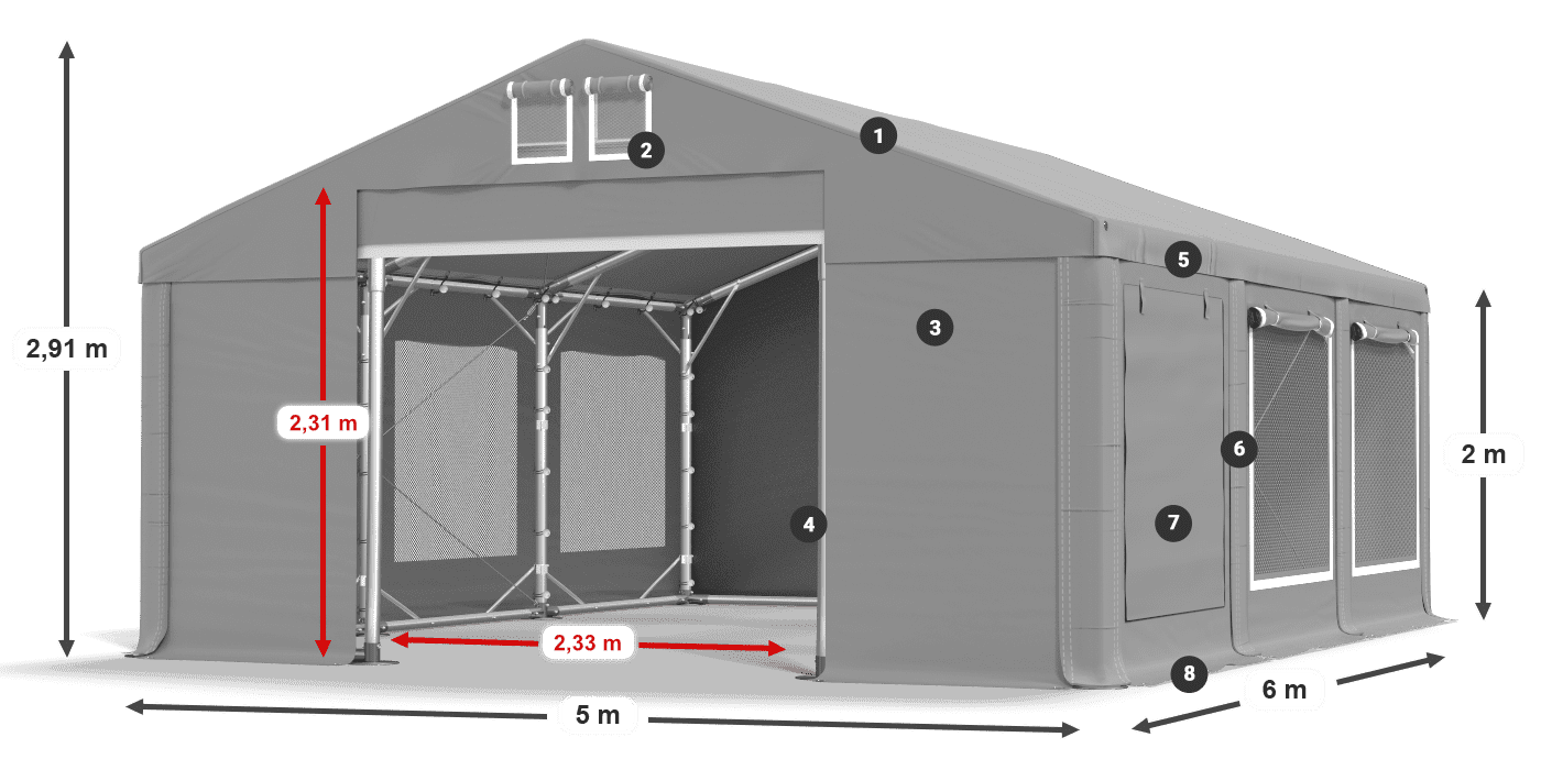 Strecha: MS 580 PVC Steny: SD M 500 PVC 2 m legenda
