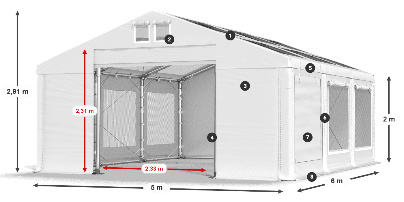 Strecha: MS T 580 PVC Steny: SDM 500 PVC 2m legenda