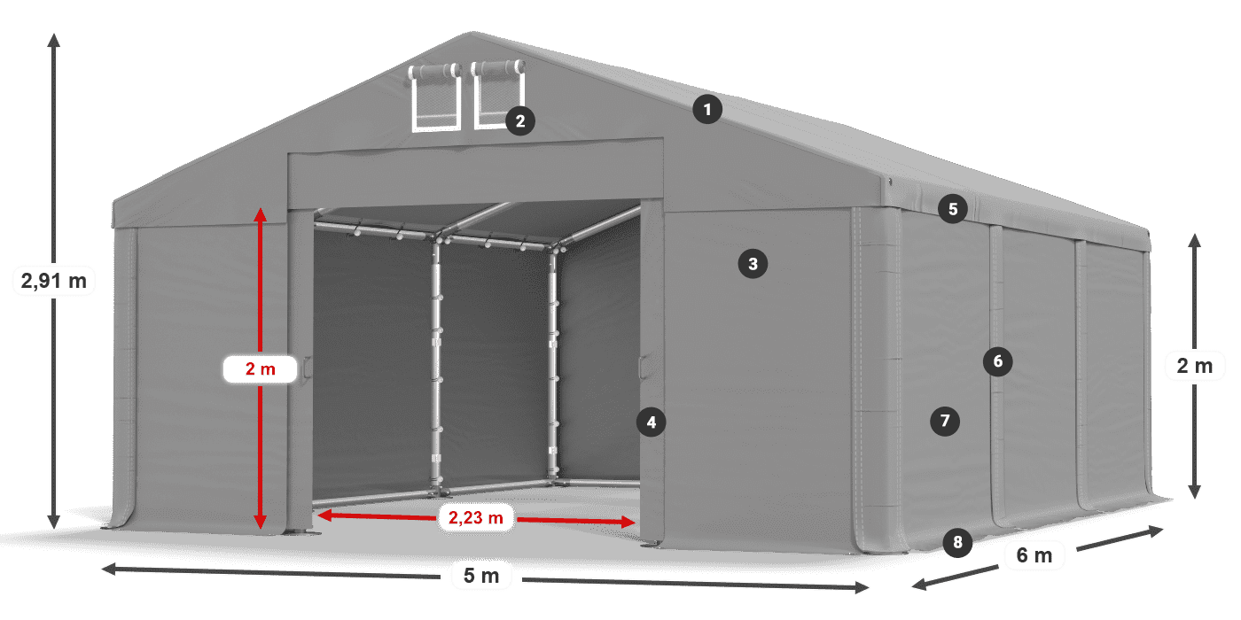 Strecha: MS 580 PVC Steny: SD 500 PVC 2 m legenda