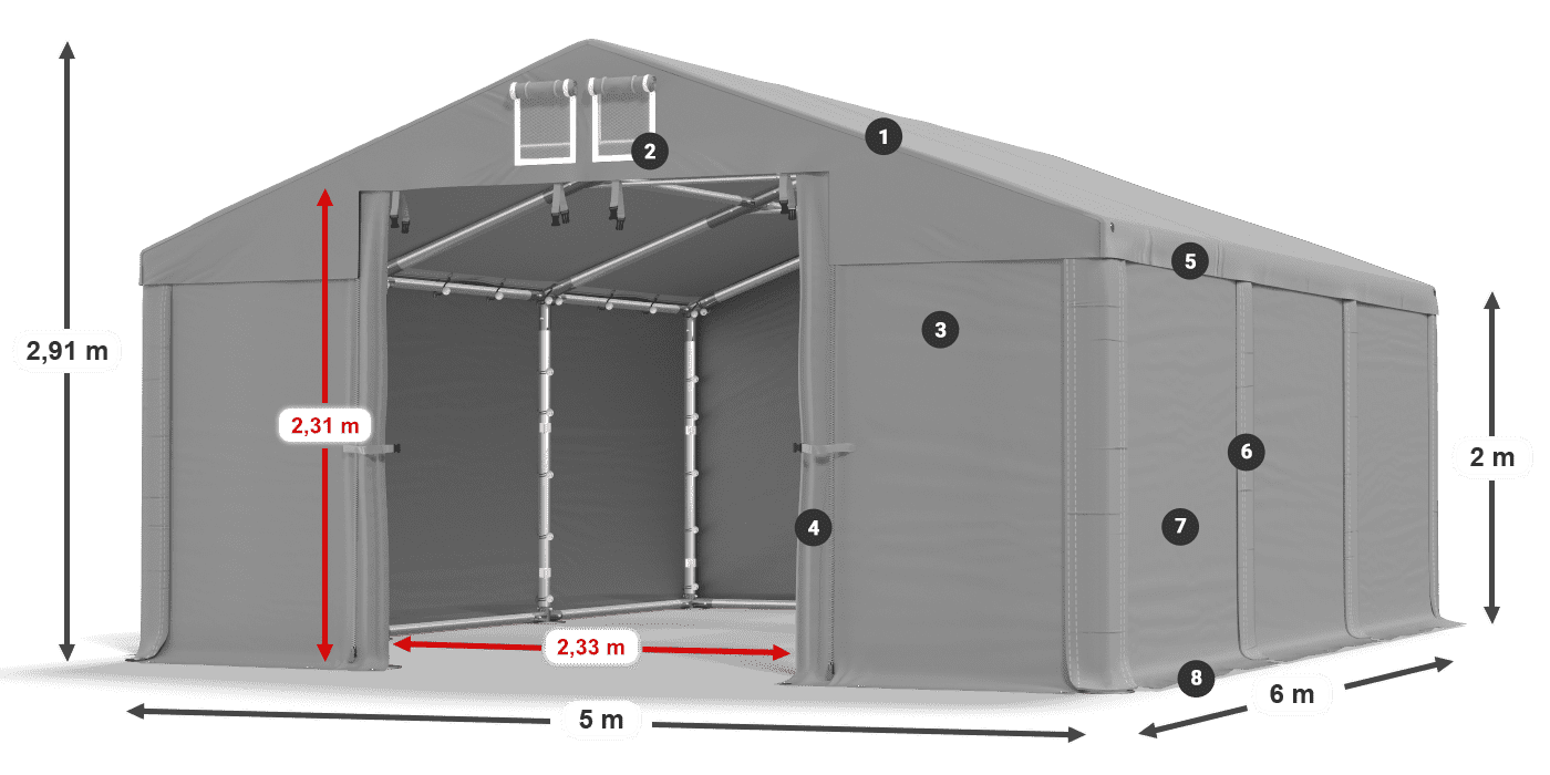 Strecha: MS 580 PVC Steny: SD 500 PVC 2 m legenda